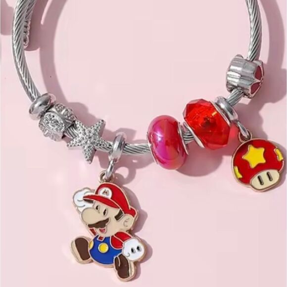 Silver  Super Mario Bros Nintendo Themed Mario Charm Bracelet - Picture 3 of 3
